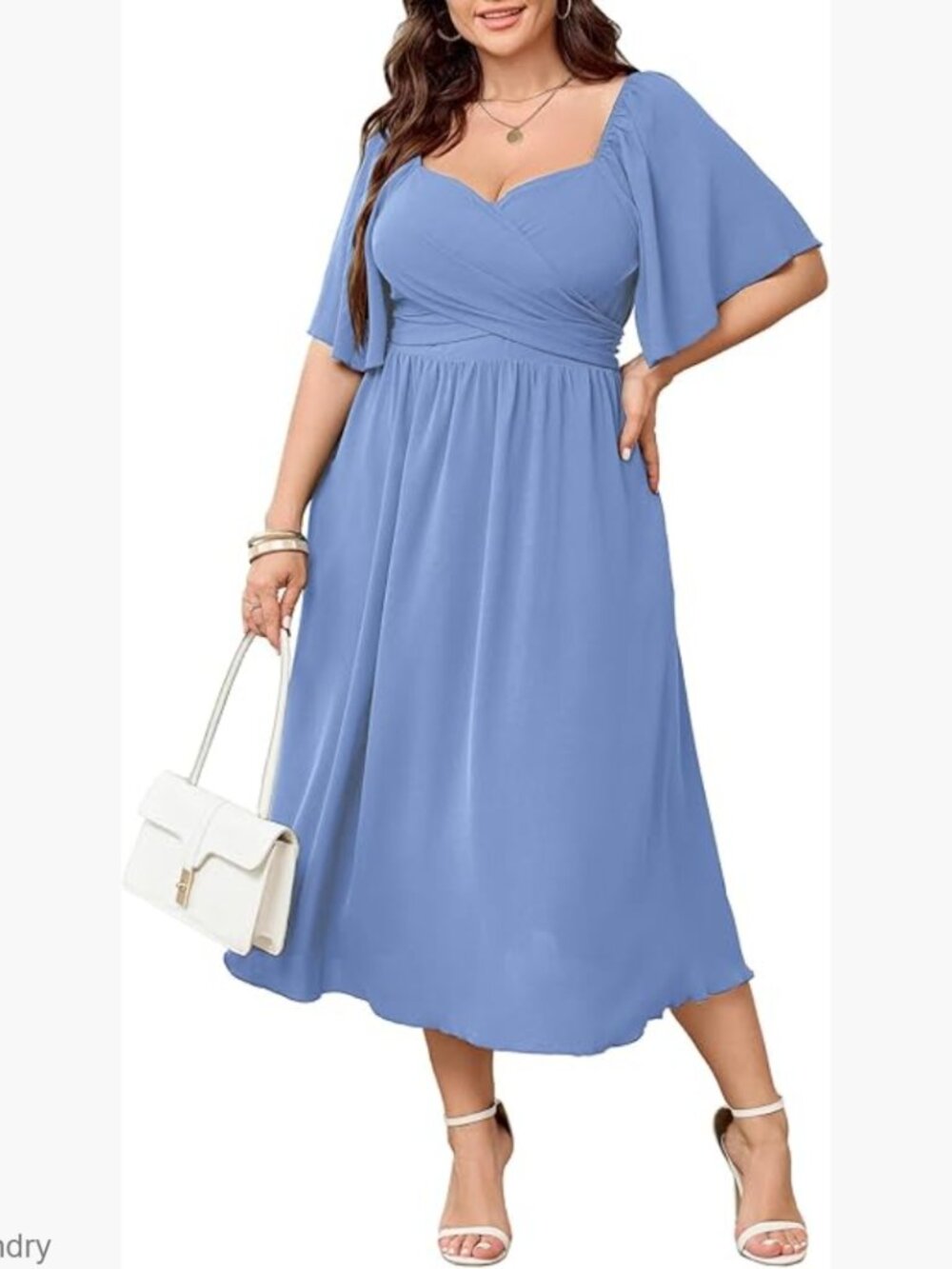 Plus Size Midi Dress Sweetheart Neck Short Sleeve A-Line Flowy Wedding Guest